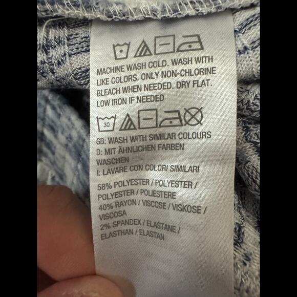 Susan Graver Ribbed Lounge Pants 3X Blue White Stretch Drawstring Knit - Picture 8 of 9